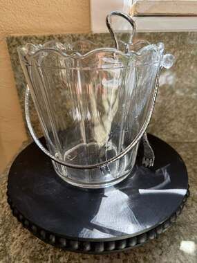 Vintage Glass Ice Bucket: MCM Barware With Silver Handle -